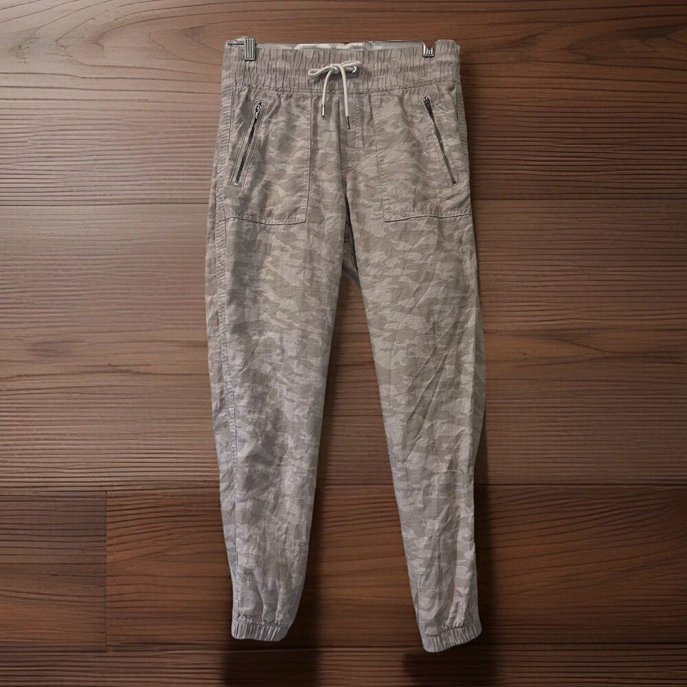 Athleta Cabo Camo Tide Linen Jogger Pants Womens 4 Beige Coastal Athleisure